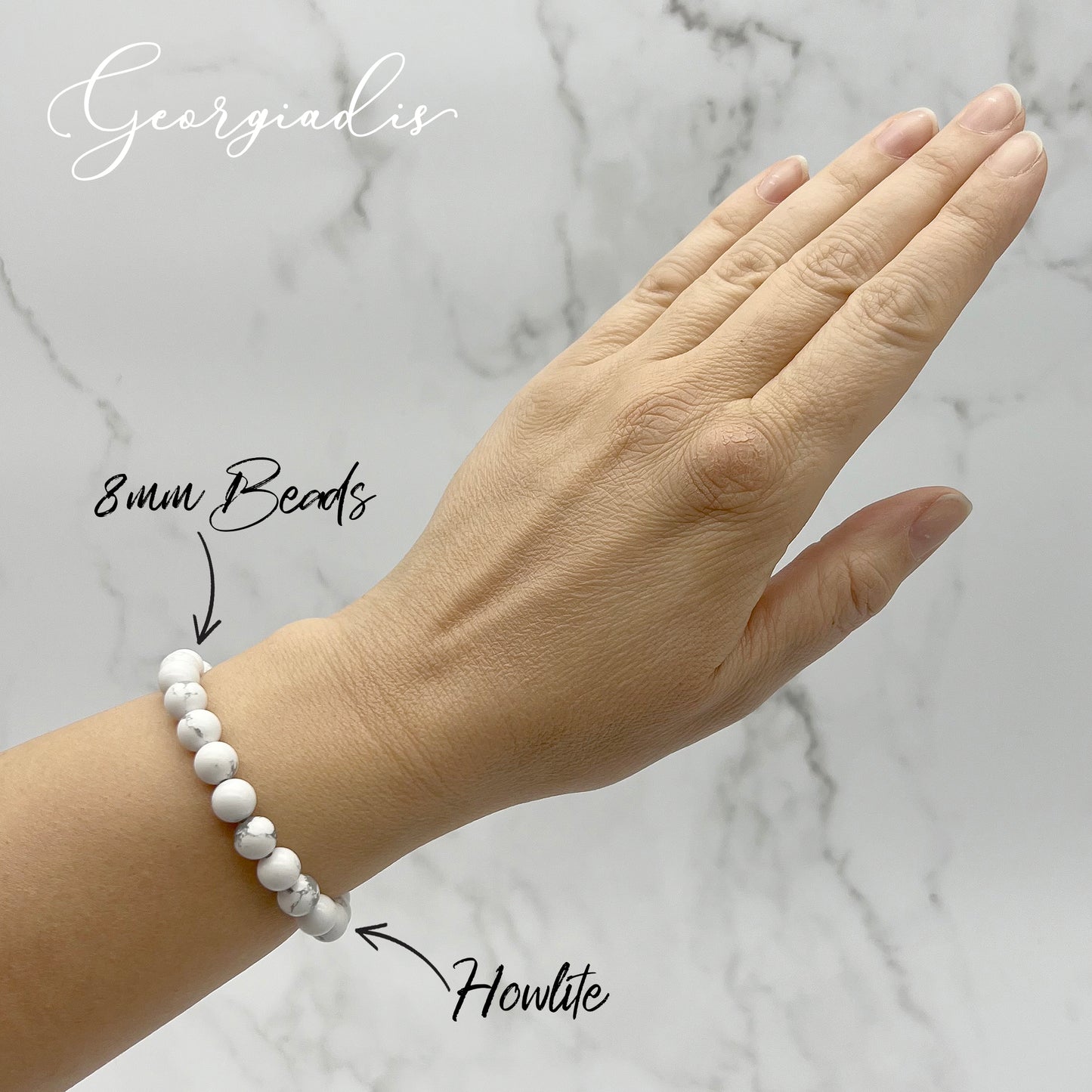 { Georgiadis } - Stunning 8mm Howlite Gemstone Bracelet, Calming, Soothing and Tranquil, Gift, Bracelet for Women