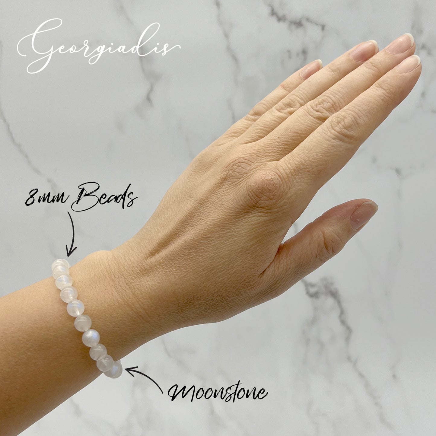 { Georgiadis } - Stunning 8mm Moonstone Gemstone Bracelet, Protection, Abundance and Happiness, June Birthstone, Loving Gift, Bracelet for Women