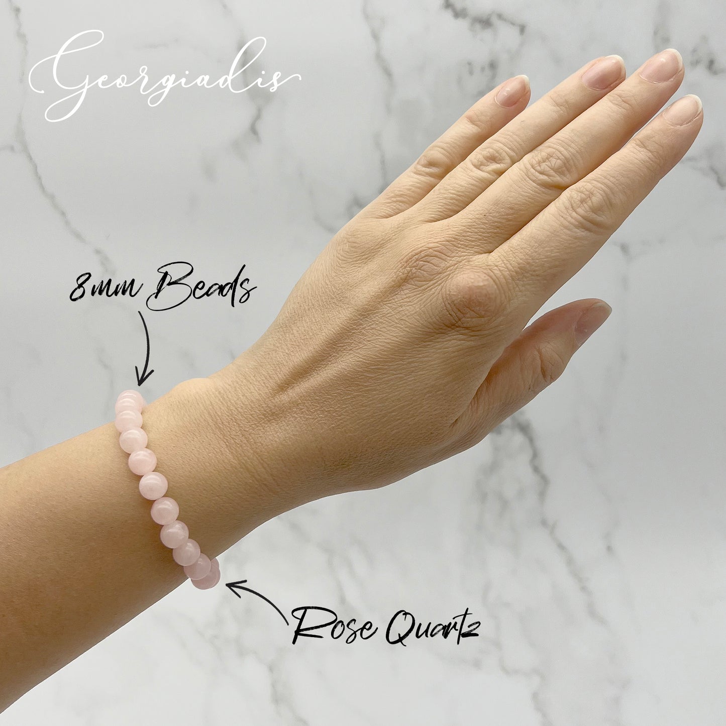 { Georgiadis } - Stunning 8mm Rose Quartz Gemstone Bracelet, Represents Love, Abundace and Joy, Colour Therapy Pink, Birthstone January, Gift, Bracelet for Women