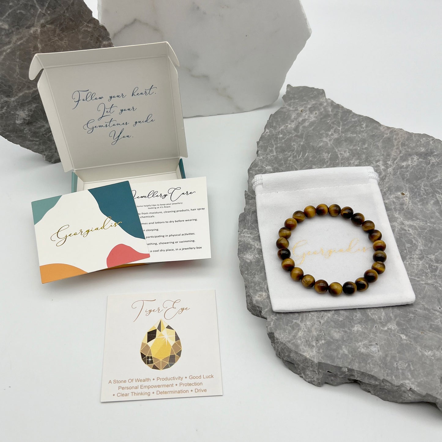 { Georgiadis } - Stunning 8mm Tiger Eye Gemstone Bracelet, Promotes , Productivity and Wealth, Loving Gift, Bracelet for Women