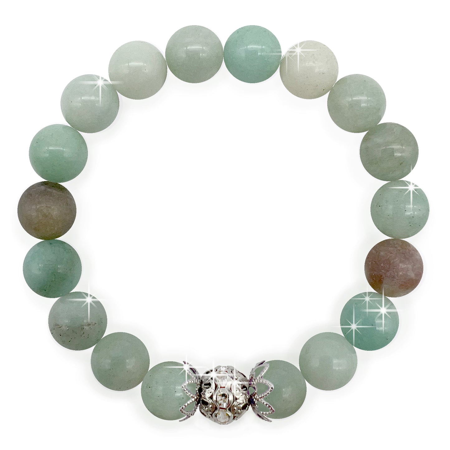 10mm Amazonite Natural Genuine Gemstone with Stunning Spacer Bead Inlaid with Rhinestones, Inspiring Truth, Clarity and Happiness, Birthday, Gift