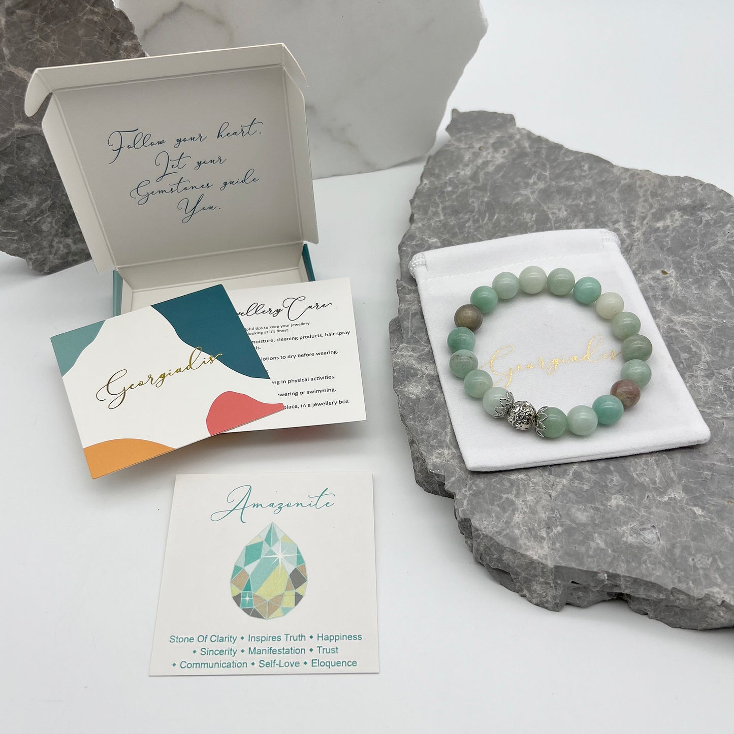 10mm Amazonite Natural Genuine Gemstone with Stunning Spacer Bead Inlaid with Rhinestones, Inspiring Truth, Clarity and Happiness, Birthday, Gift