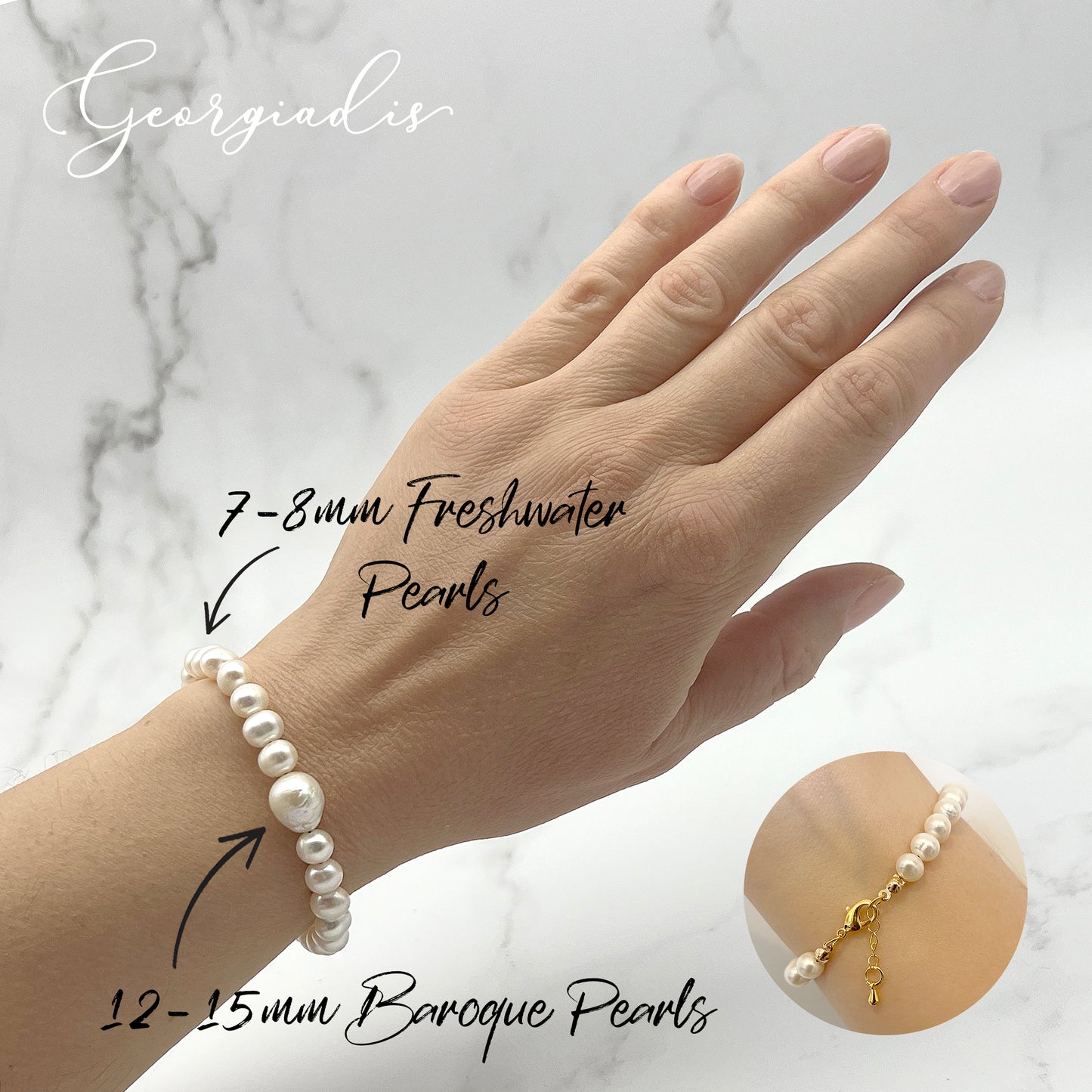 Beautiful Genuine Grade A High Luster White Baroque Pearl and Pearls, 18k Gold Plated Lobster Clasp, Protection, Love, Intuition, Wisdom, Abundance.