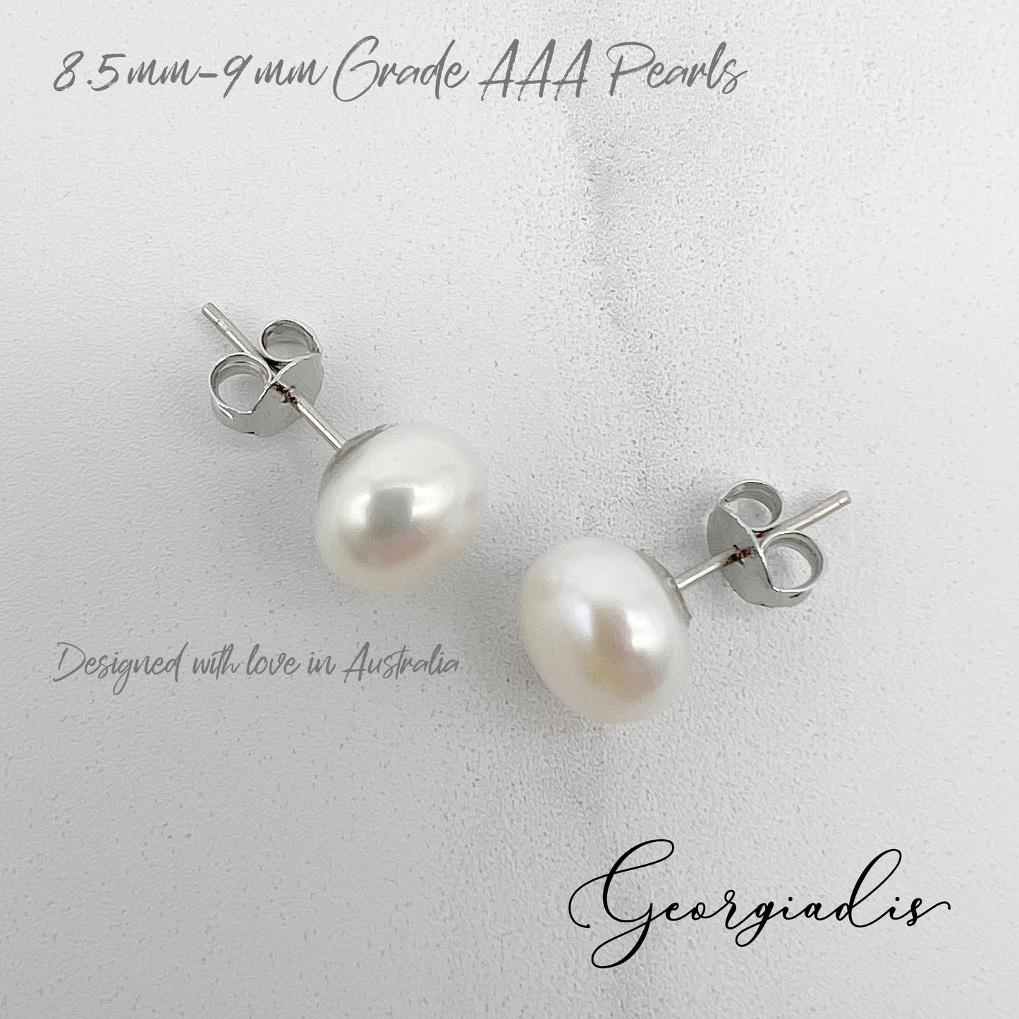 Genuine Freshwater Pearl Stud Earrings, featuring Grade AAA, High Lustre White Button Pearls and 925 Sterling Silver, Wealth, Prosperity, Intuition.