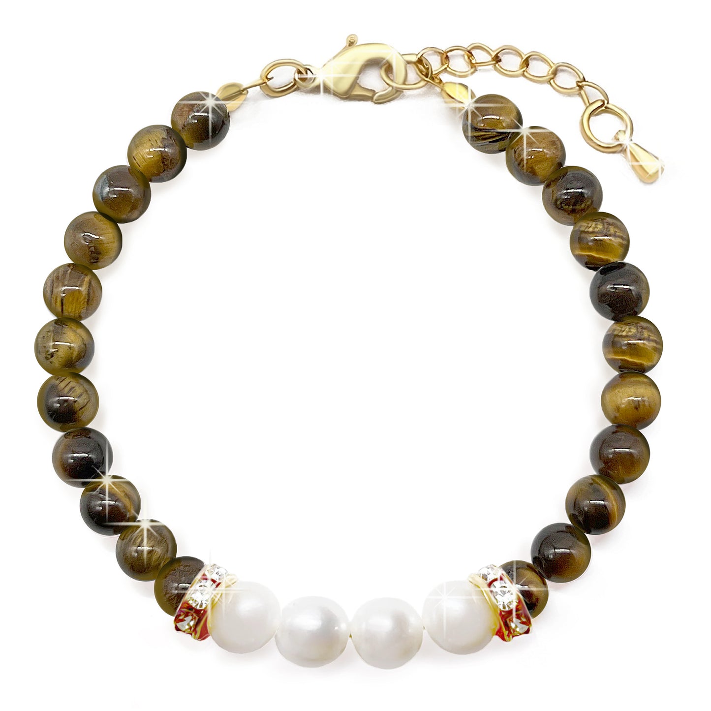 Real Freshwater Pearls & Genuine 6mm Bead Tiger Eye Gemstone Bracelet, 18K Gold Plating, Grade A Pearls, Love, Loyalty, Birthday, Bridesmaid, Bride.