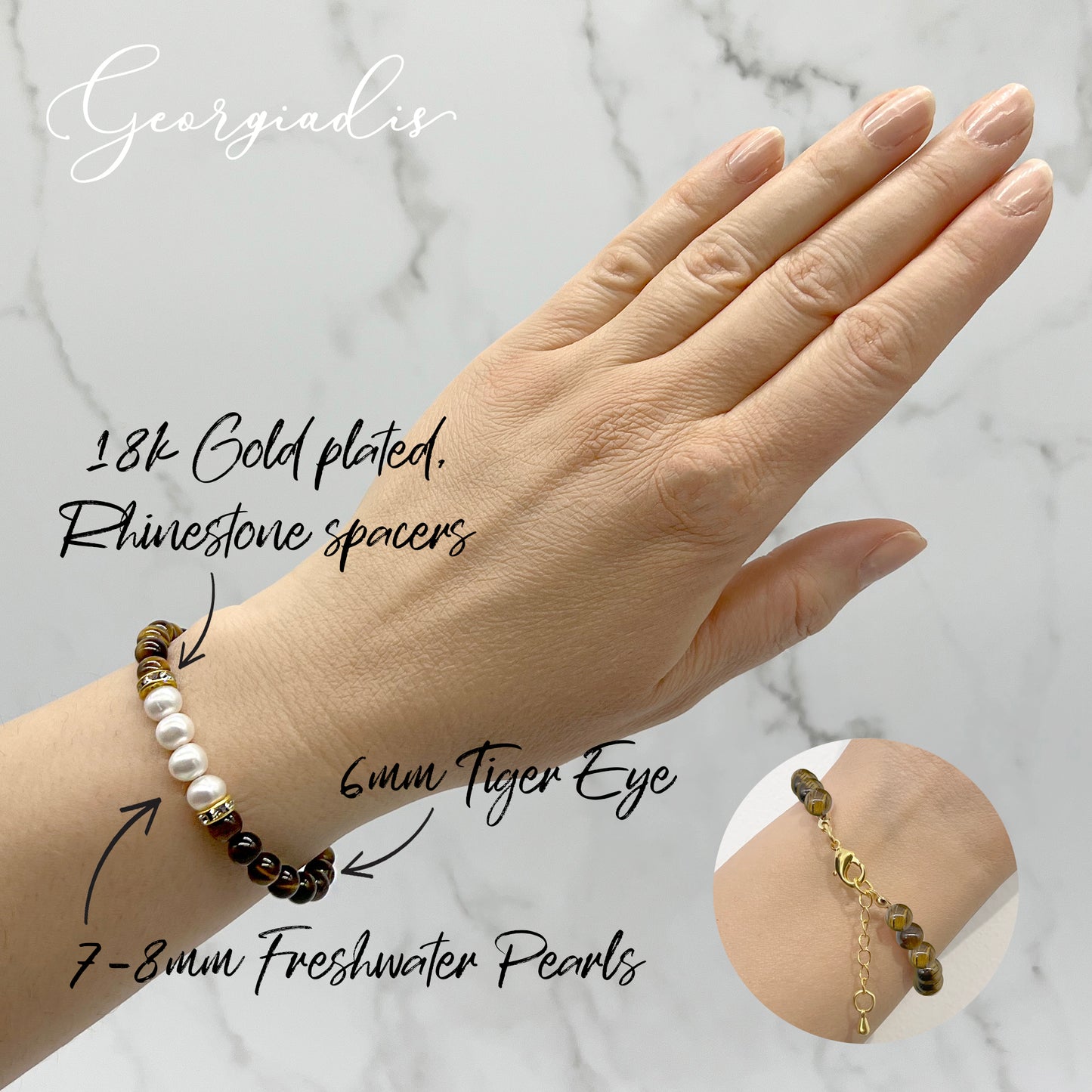 Real Freshwater Pearls & Genuine 6mm Bead Tiger Eye Gemstone Bracelet, 18K Gold Plating, Grade A Pearls, Love, Loyalty, Birthday, Bridesmaid, Bride.