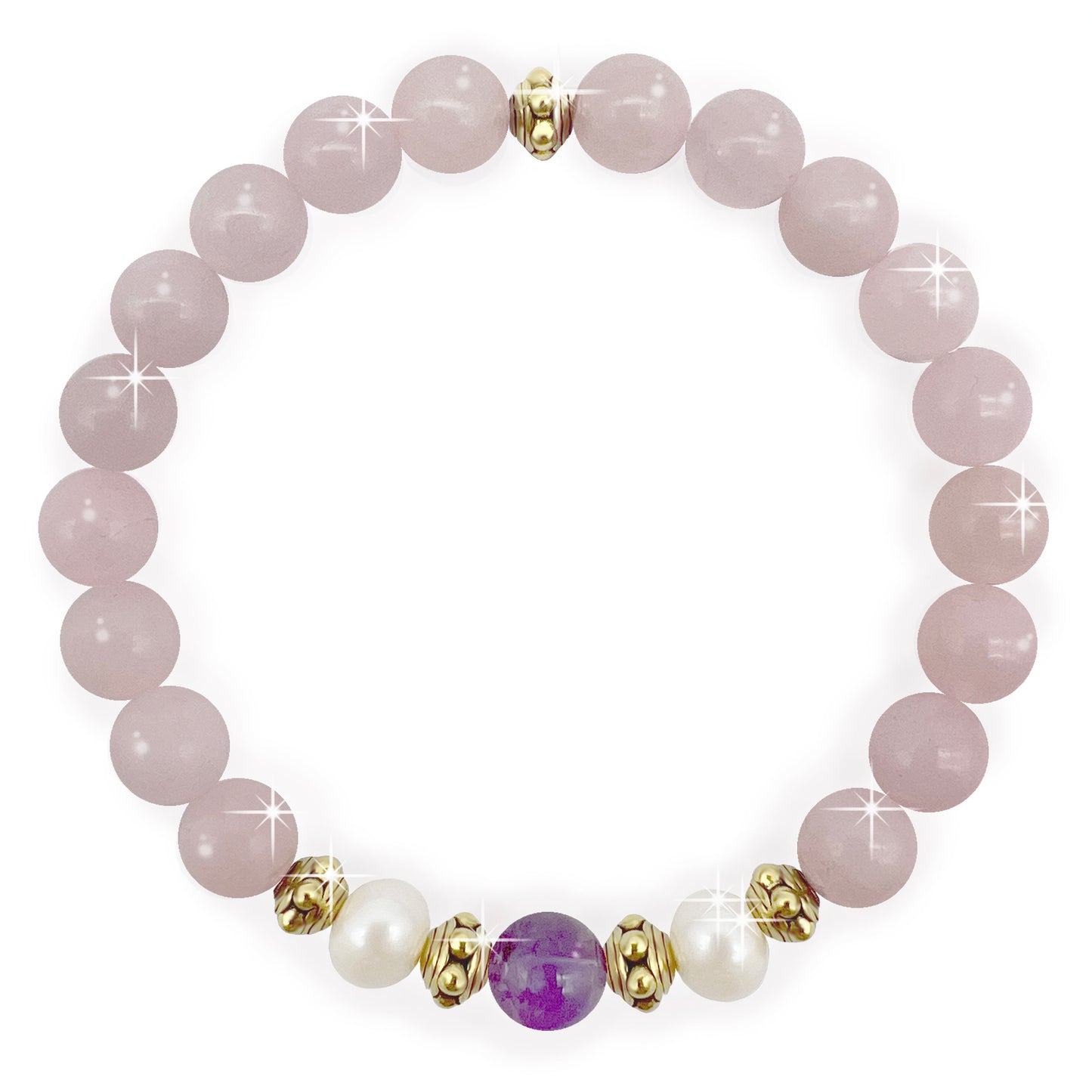 Beautiful Real Freshwater Pearls, Rose Quartz and Amethyst Bracelet, featuring Grade A, High Luster Pearls and Stunning Gemstones, Healing.