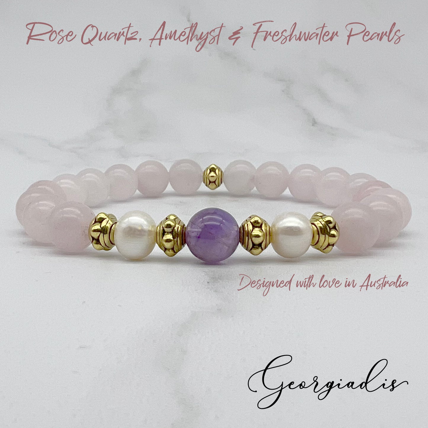 Beautiful Real Freshwater Pearls, Rose Quartz and Amethyst Bracelet, featuring Grade A, High Luster Pearls and Stunning Gemstones, Healing.