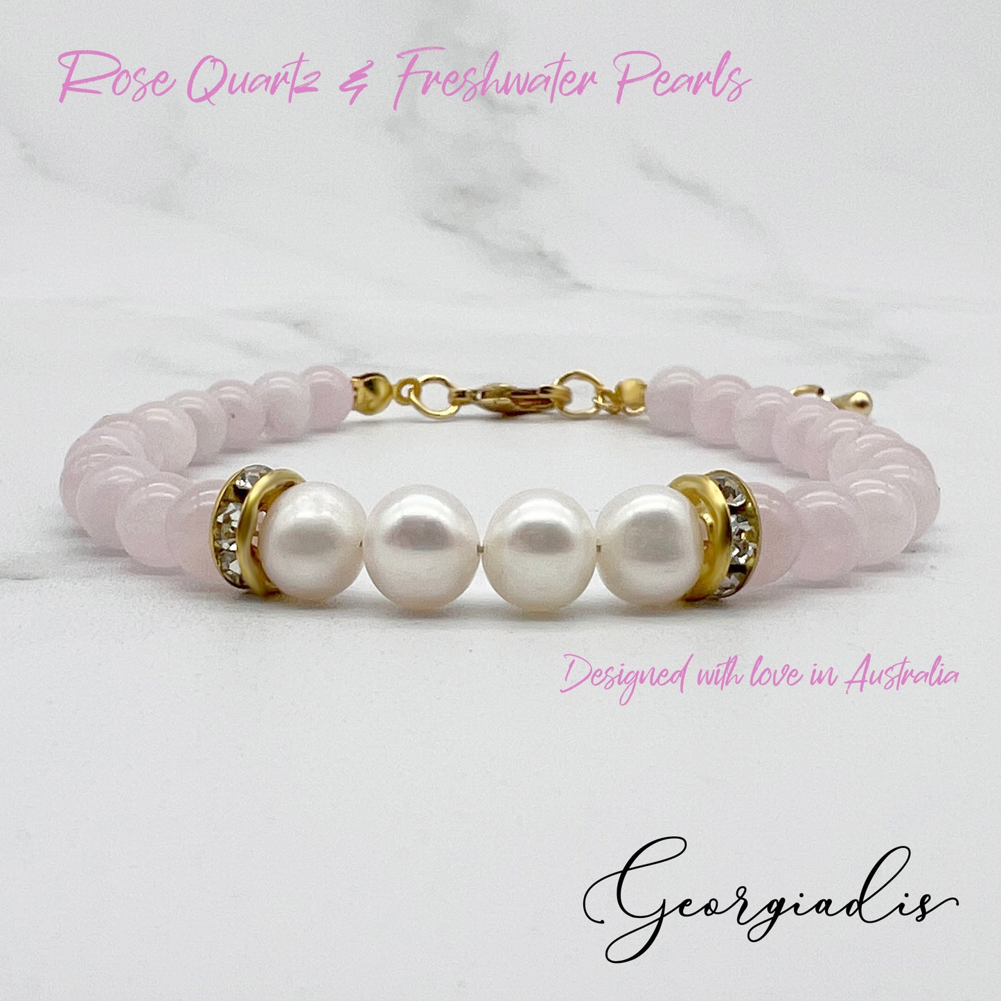 Real Freshwater Pearls & Genuine 6mm Bead Rose Quartz Gemstone Bracelet, 18K Gold Plating, Grade A Pearls, Love, Loyalty, Birthday, Bridesmaid, Bride.