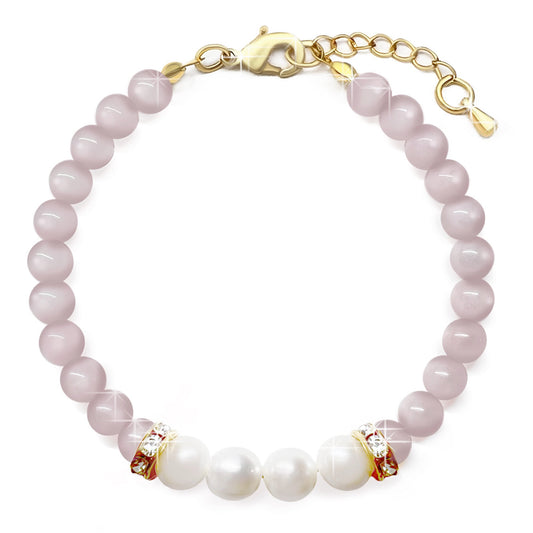 Real Freshwater Pearls & Genuine 6mm Bead Rose Quartz Gemstone Bracelet, 18K Gold Plating, Grade A Pearls, Love, Loyalty, Birthday, Bridesmaid, Bride.