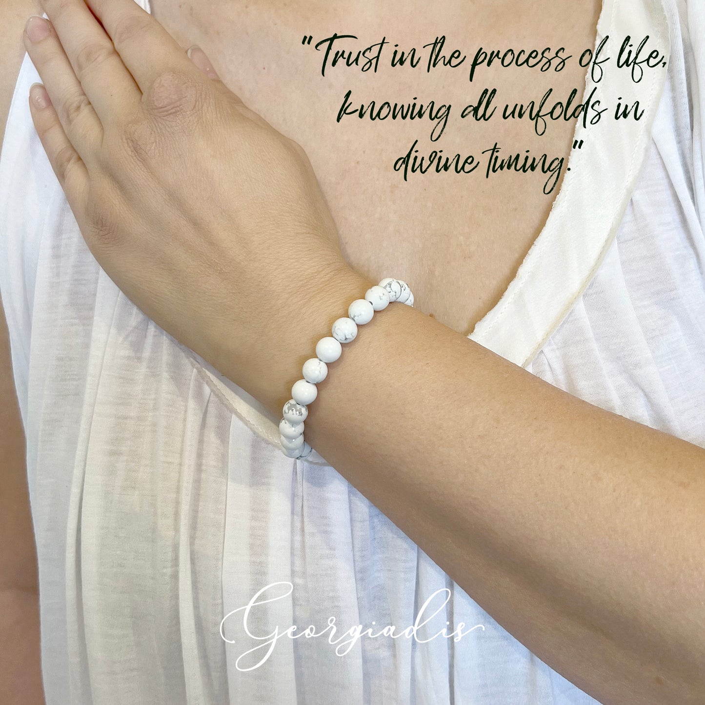 { Georgiadis } - Stunning 8mm Howlite Gemstone Bracelet, Calming, Soothing and Tranquil, Gift, Bracelet for Women