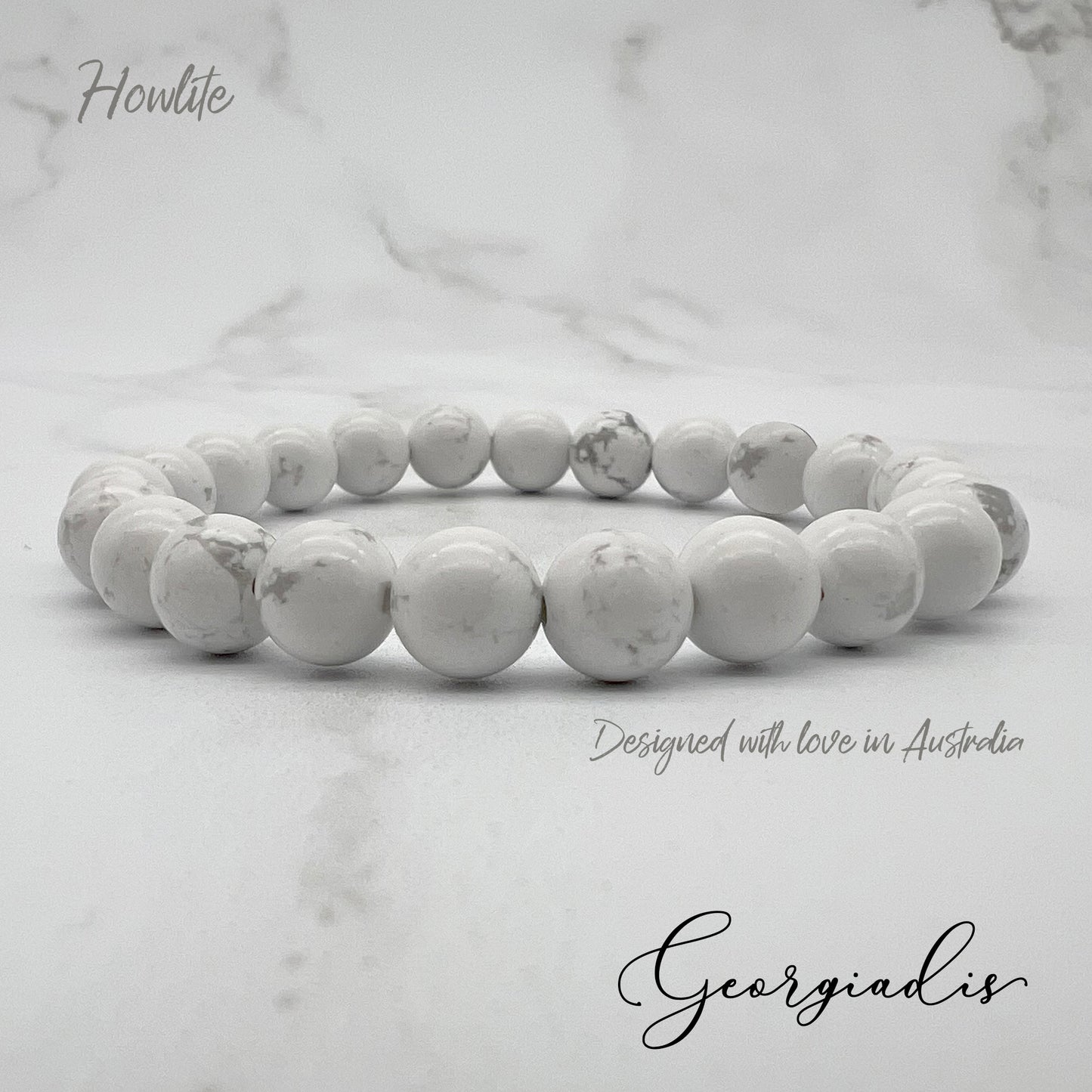 { Georgiadis } - Stunning 8mm Howlite Gemstone Bracelet, Calming, Soothing and Tranquil, Gift, Bracelet for Women