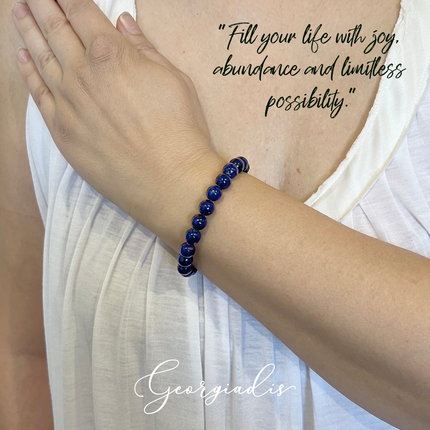 { Georgiadis } - Stunning 8mm Lapis Lazuli Gemstone Bracelet, Promotes Peace and Good Mood, Colour Therapy Blue, Loving Gift, Bracelet for Women
