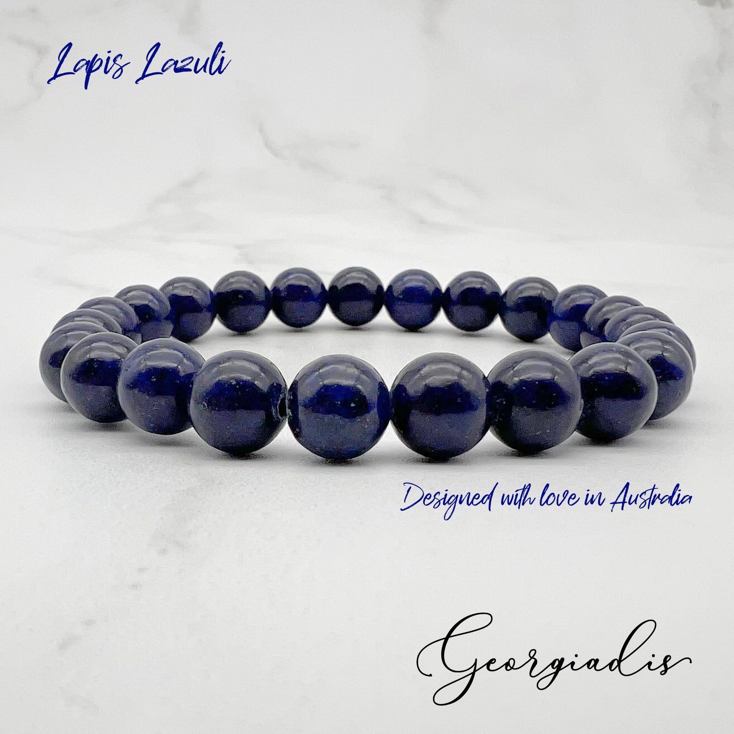 { Georgiadis } - Stunning 8mm Lapis Lazuli Gemstone Bracelet, Promotes Peace and Good Mood, Colour Therapy Blue, Loving Gift, Bracelet for Women