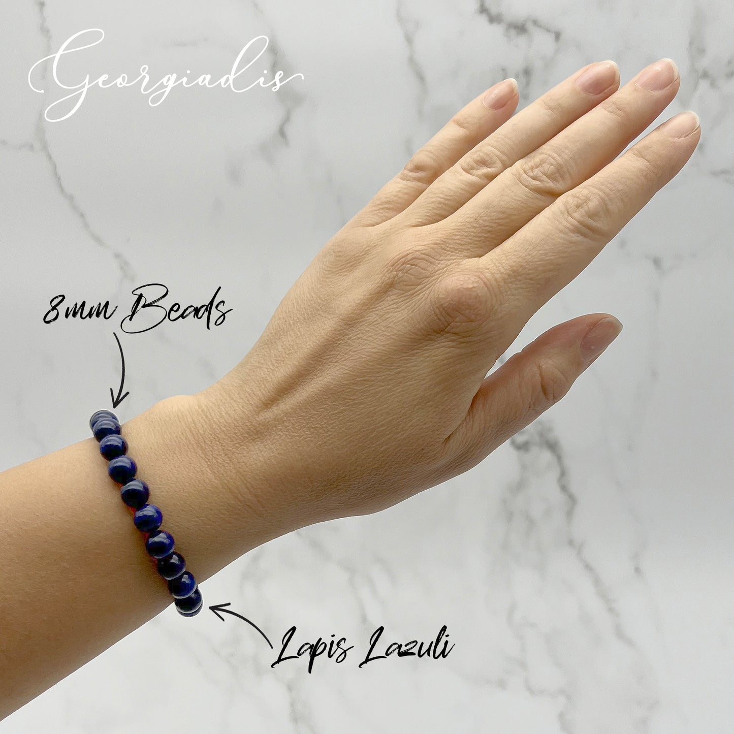 { Georgiadis } - Stunning 8mm Lapis Lazuli Gemstone Bracelet, Promotes Peace and Good Mood, Colour Therapy Blue, Loving Gift, Bracelet for Women