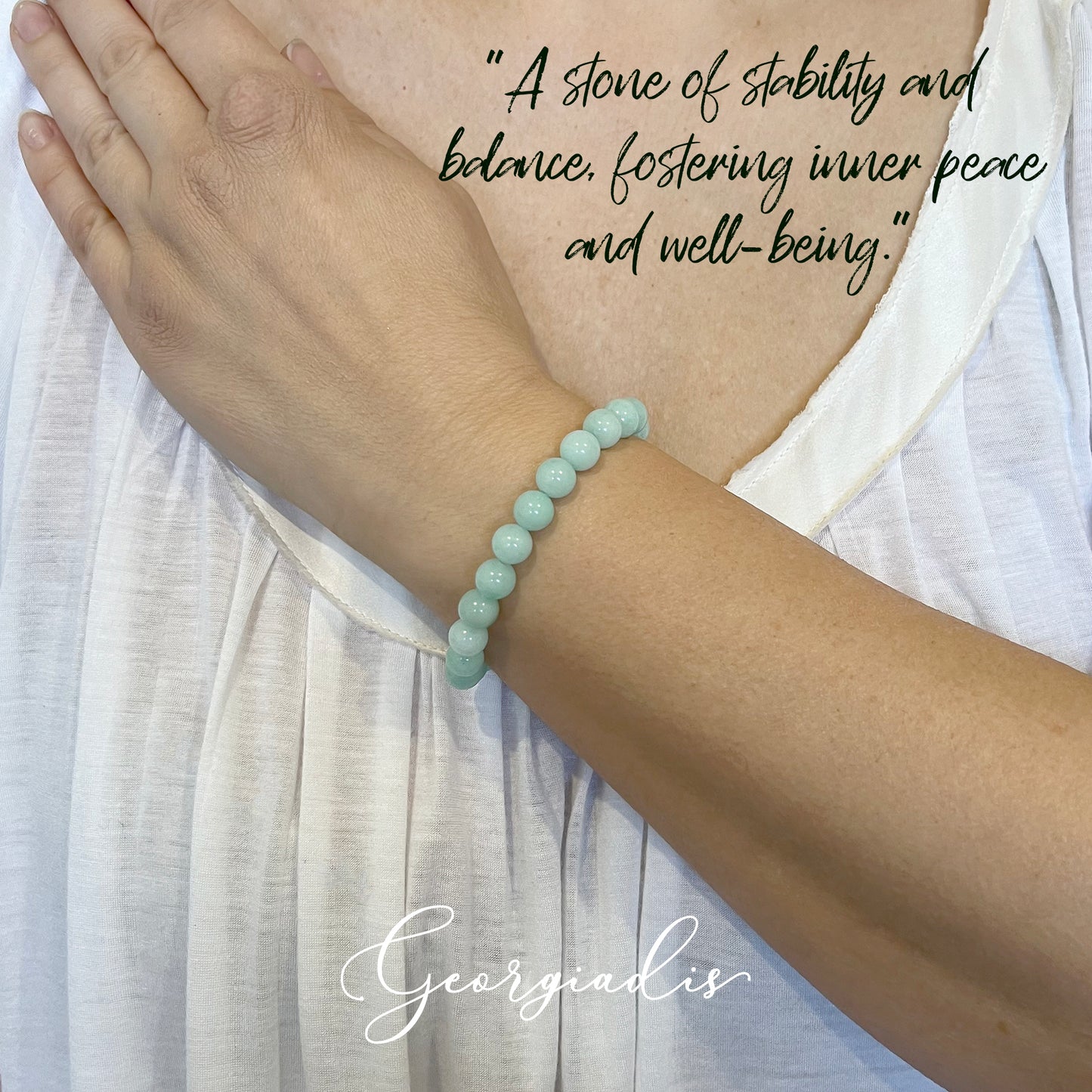 { Georgiadis } - Stunning 8mm Malaysia Jade Gemstone Bracelet, Peace, Wisdom and Balance, Aqua Colour, Heart Chakra, Gift, Love, Bracelet for Women