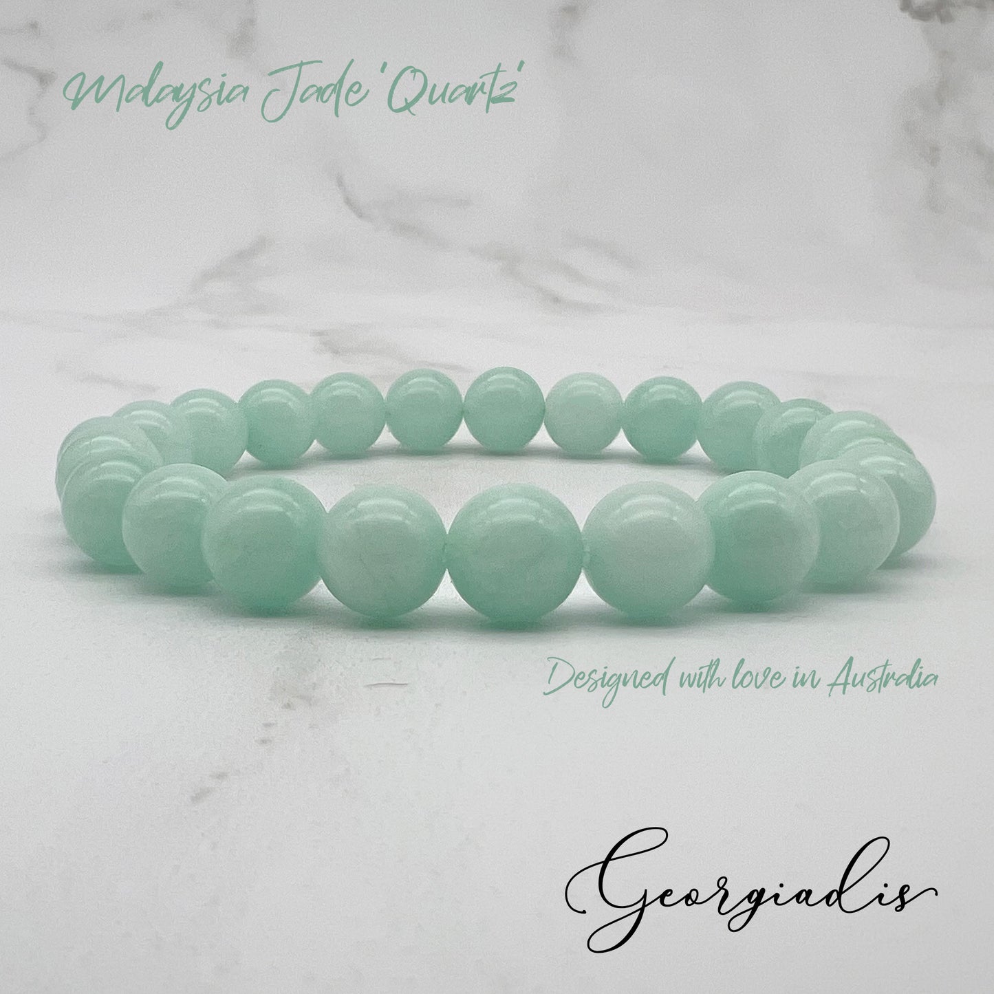 { Georgiadis } - Stunning 8mm Malaysia Jade Gemstone Bracelet, Peace, Wisdom and Balance, Aqua Colour, Heart Chakra, Gift, Love, Bracelet for Women