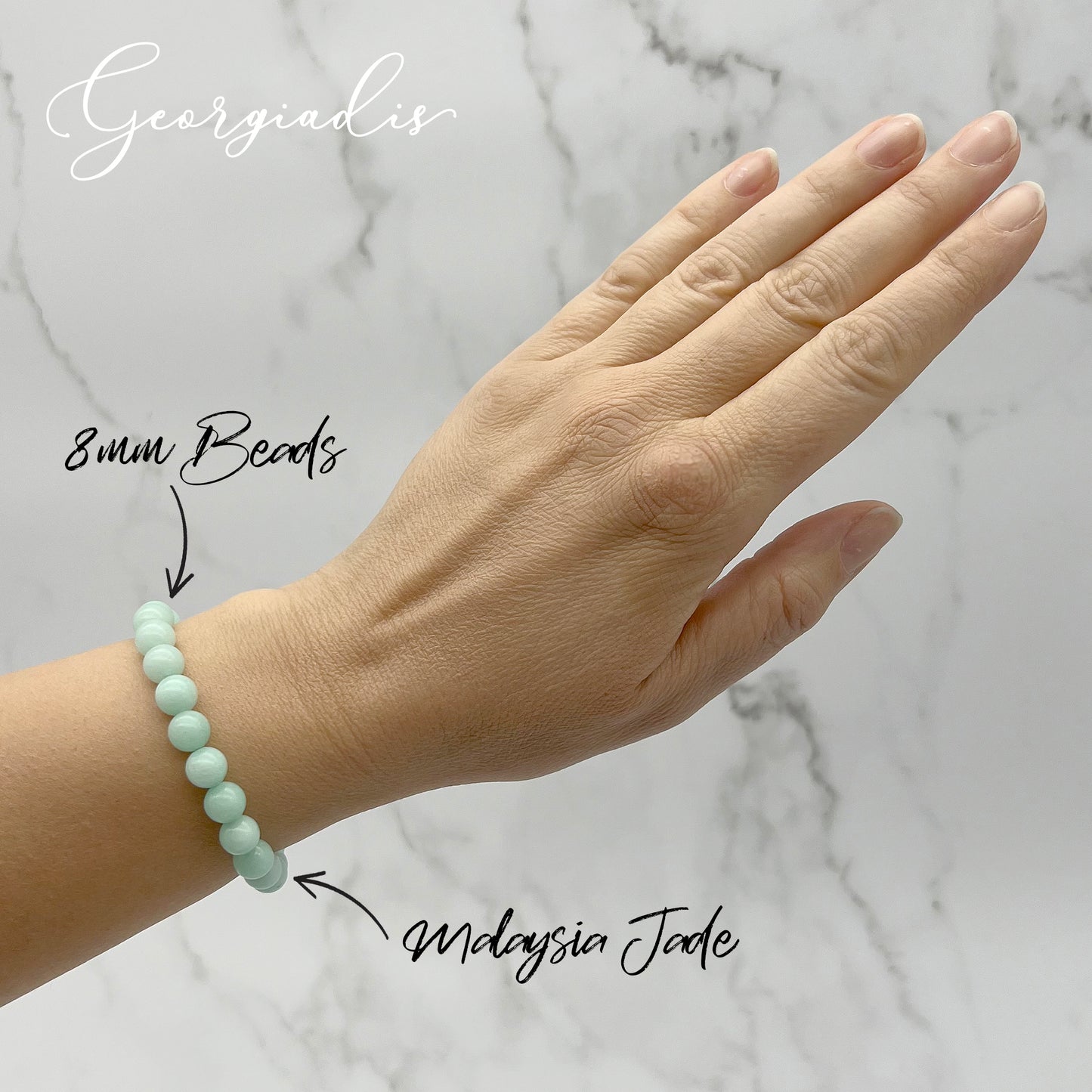{ Georgiadis } - Stunning 8mm Malaysia Jade Gemstone Bracelet, Peace, Wisdom and Balance, Aqua Colour, Heart Chakra, Gift, Love, Bracelet for Women