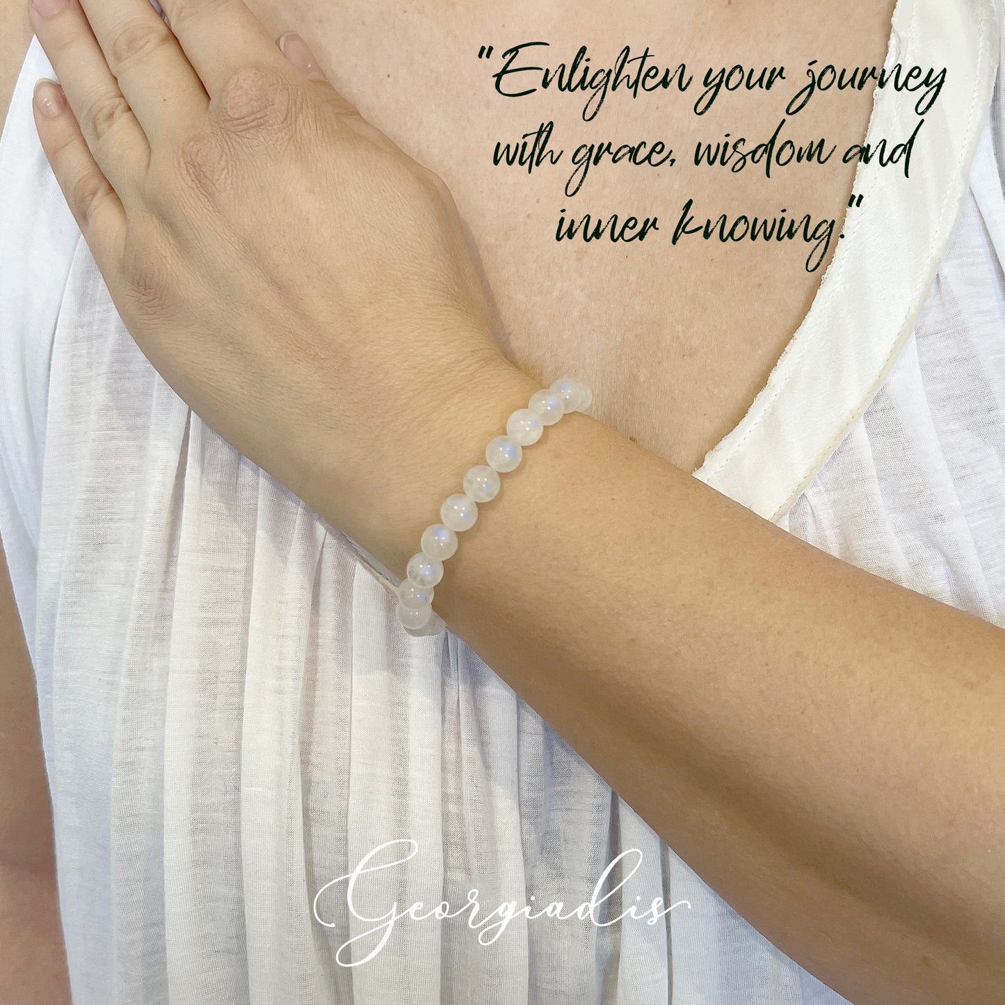 { Georgiadis } - Stunning 8mm Moonstone Gemstone Bracelet, Protection, Abundance and Happiness, June Birthstone, Loving Gift, Bracelet for Women
