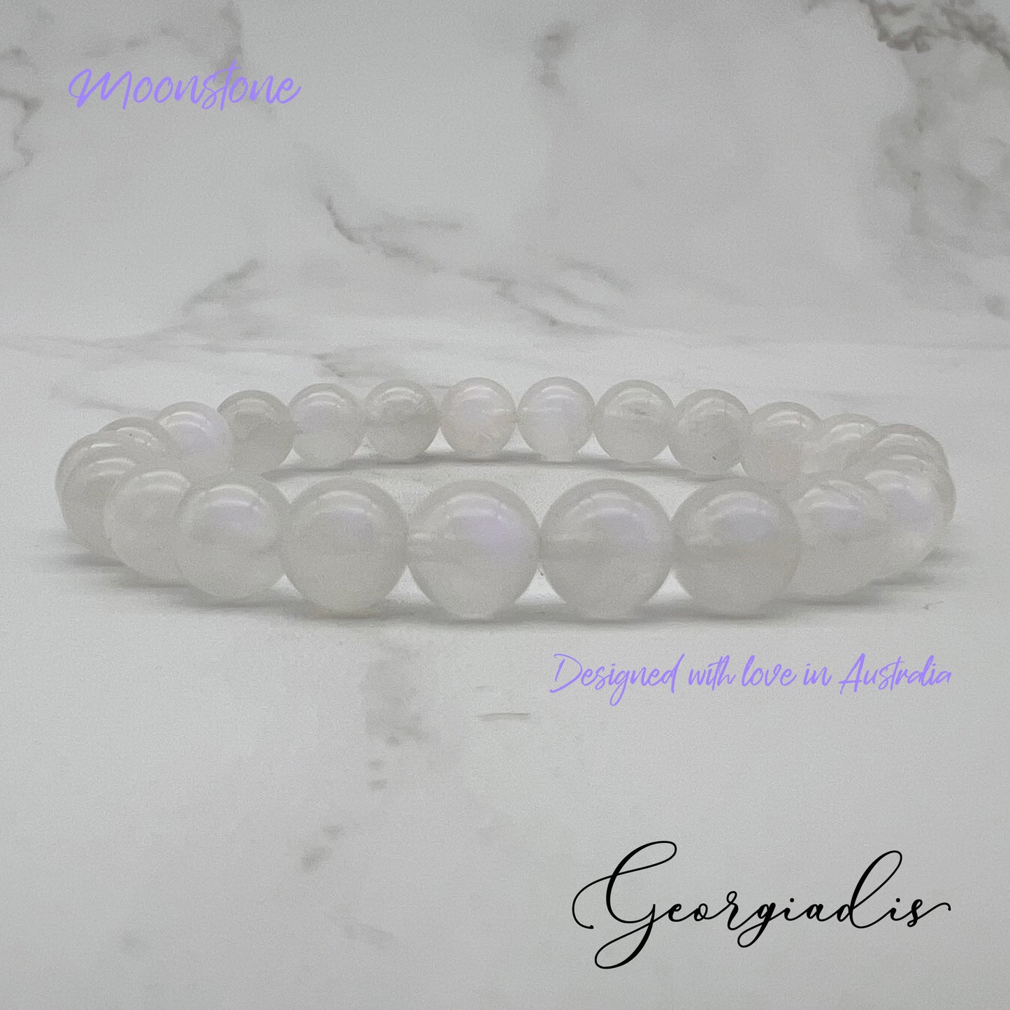 { Georgiadis } - Stunning 8mm Moonstone Gemstone Bracelet, Protection, Abundance and Happiness, June Birthstone, Loving Gift, Bracelet for Women