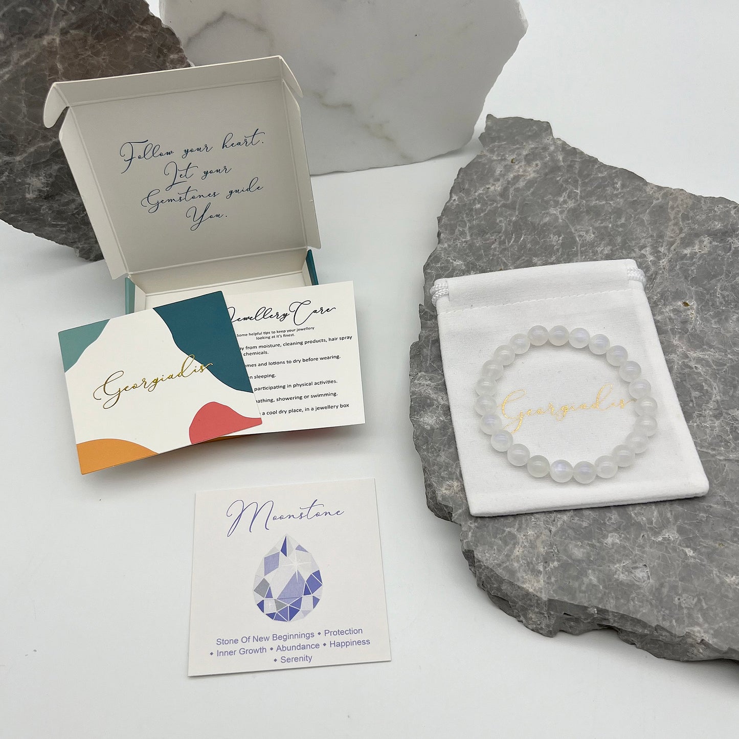 { Georgiadis } - Stunning 8mm Moonstone Gemstone Bracelet, Protection, Abundance and Happiness, June Birthstone, Loving Gift, Bracelet for Women