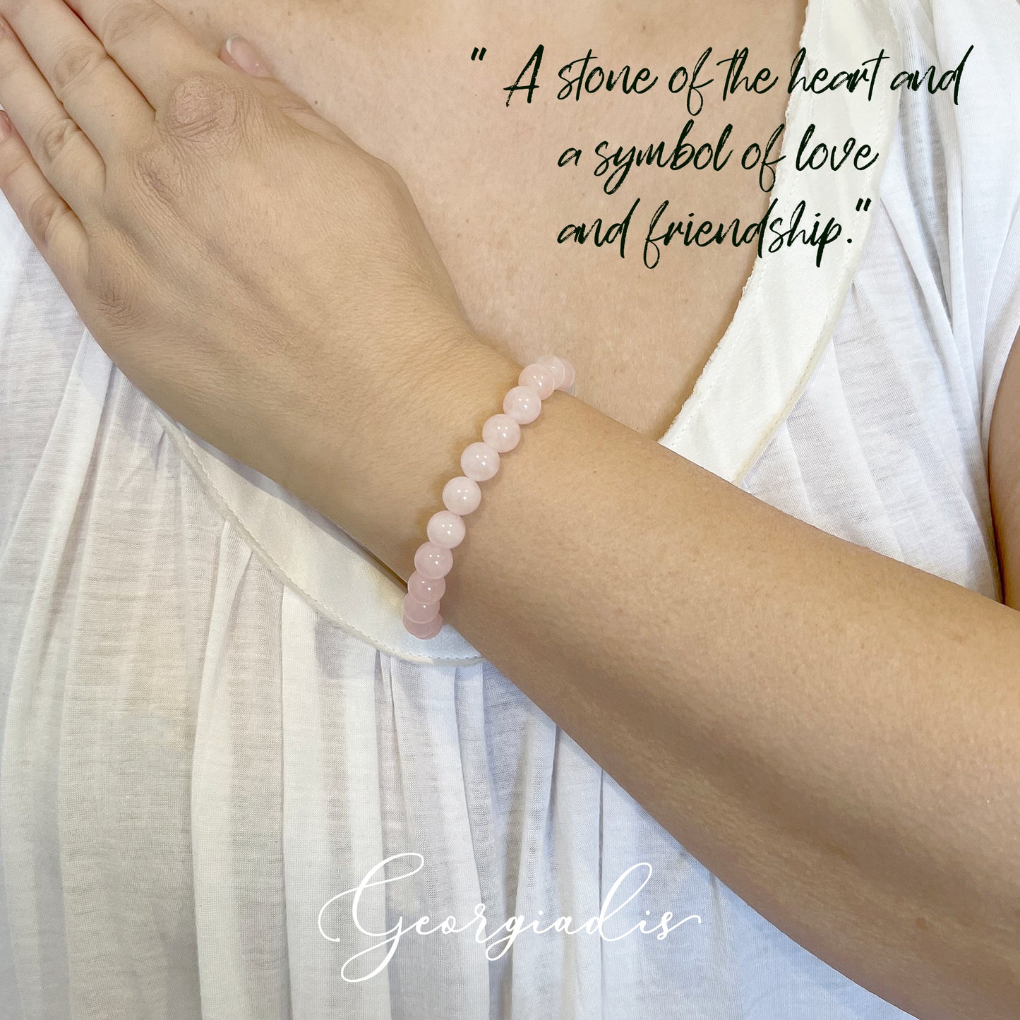 { Georgiadis } - Stunning 8mm Rose Quartz Gemstone Bracelet, Represents Love, Abundace and Joy, Colour Therapy Pink, Birthstone January, Gift, Bracelet for Women