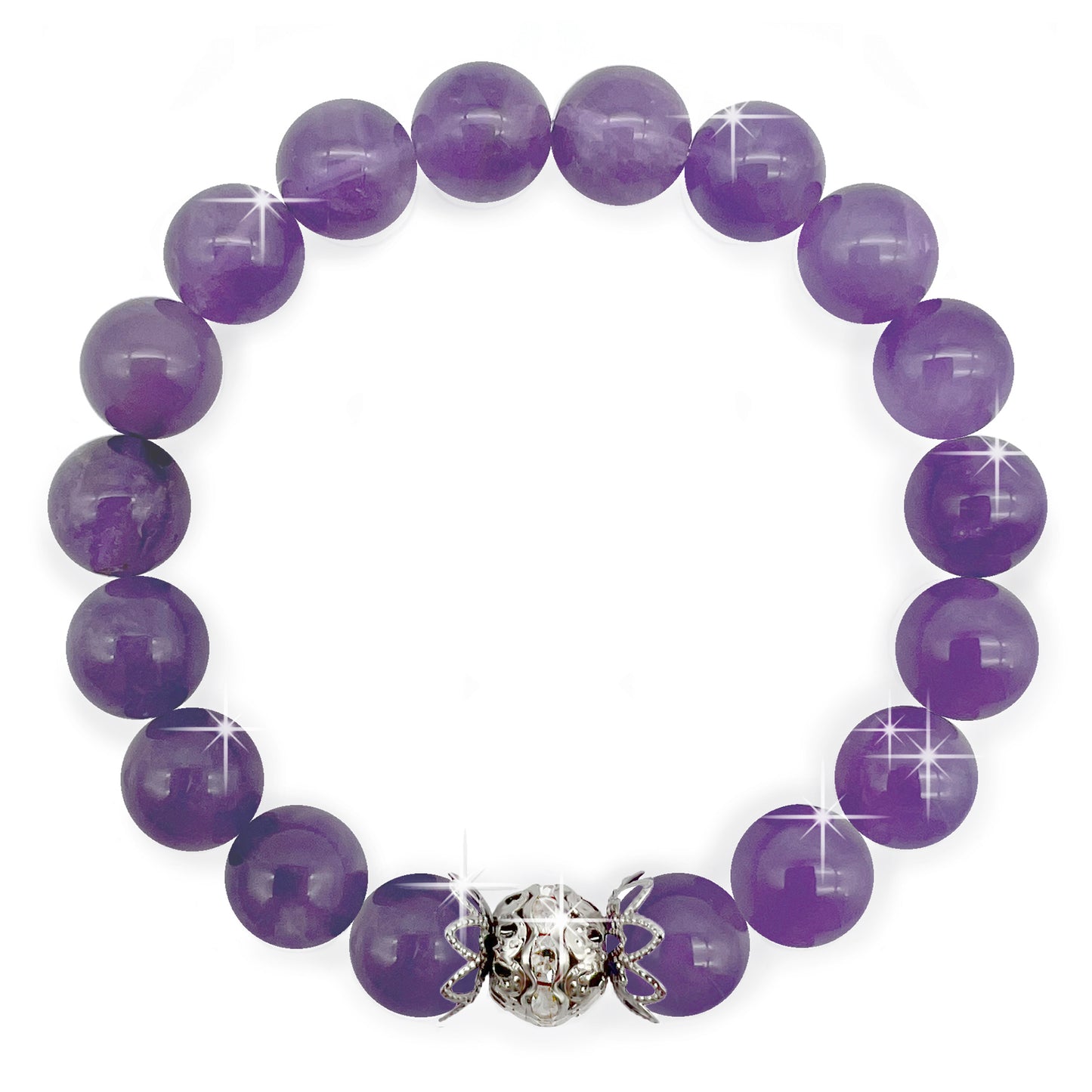 10mm Amethyst Natural Genuine Gemstone with Stunning Spacer Bead Inlaid with Rhinestones, Calming, Promotes Spiritual Awareness, Colour Therapy Purple