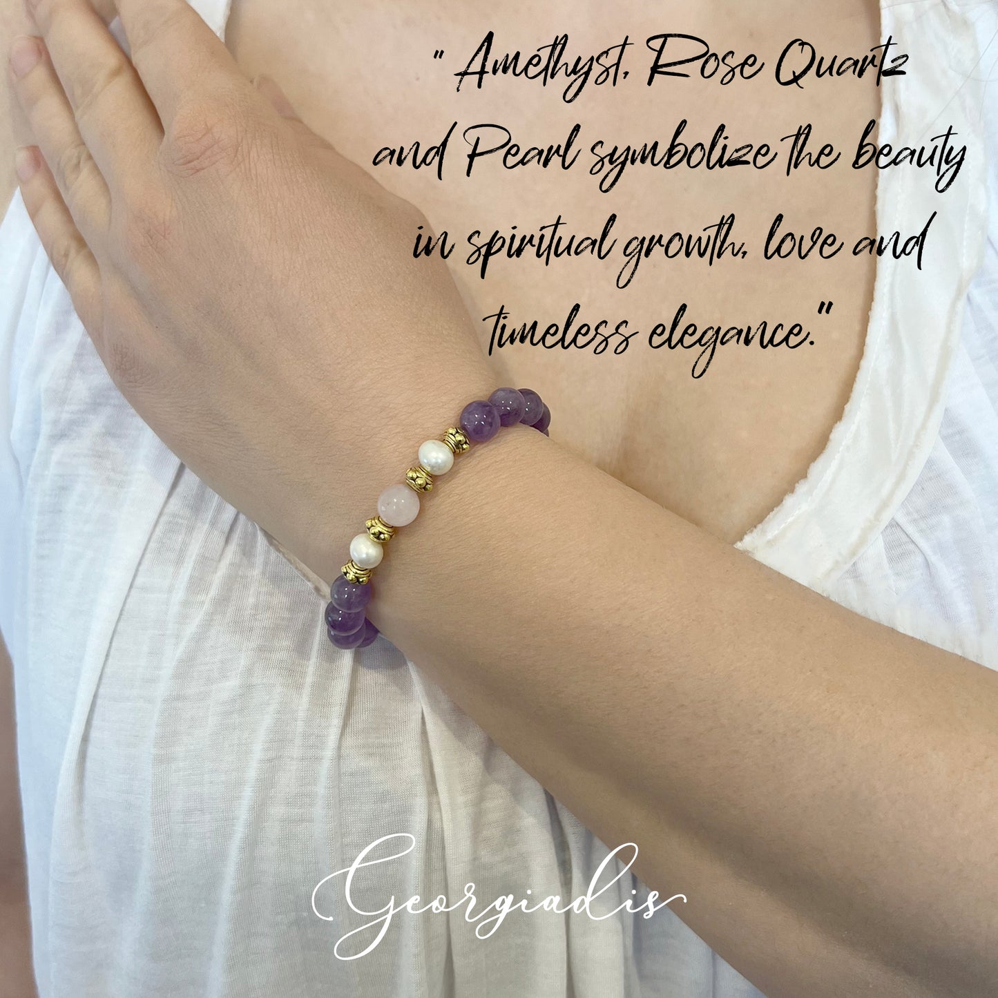 Beautiful Real Freshwater Pearls, Amethyst and Rose Quartz Bracelet, featuring Grade A, High Luster Pearls and Stunning Gemstones, Healing.