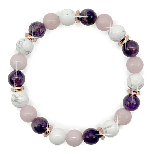 8mm Bead Amethyst, Rose Quartz and Howlite Real Natural Genuine Stones with 18K Gold Plating, Beautiful Gemstone Beads, Healing and Spiritual