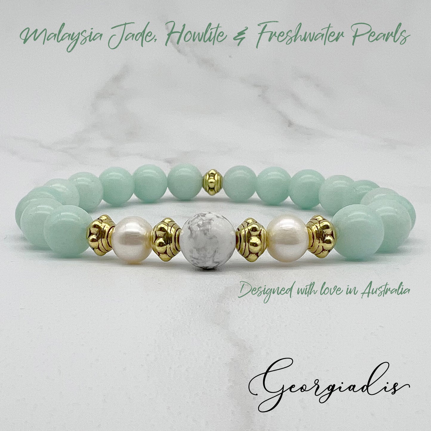 Beautiful Real Freshwater Pearls, Malaysia Jade and Howlite Bracelet, featuring Grade A, High Luster Pearls and Stunning Gemstones, Healing.