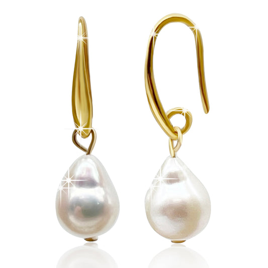 Elegant Baroque Freshwater Pearl Drop Earrings, Grade A High Lustre White Pearls. Symbol of Beauty, Wealth, Prosperity and Intuition, Gift Box.