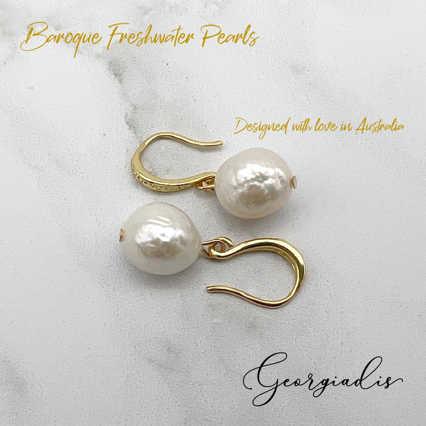 Genuine Baroque Freshwater Pearl Drop Earrings, featuring Grade A, High Lustre White Pearls and 18K Gold Plated, Wealth, Prosperity, Intuition.