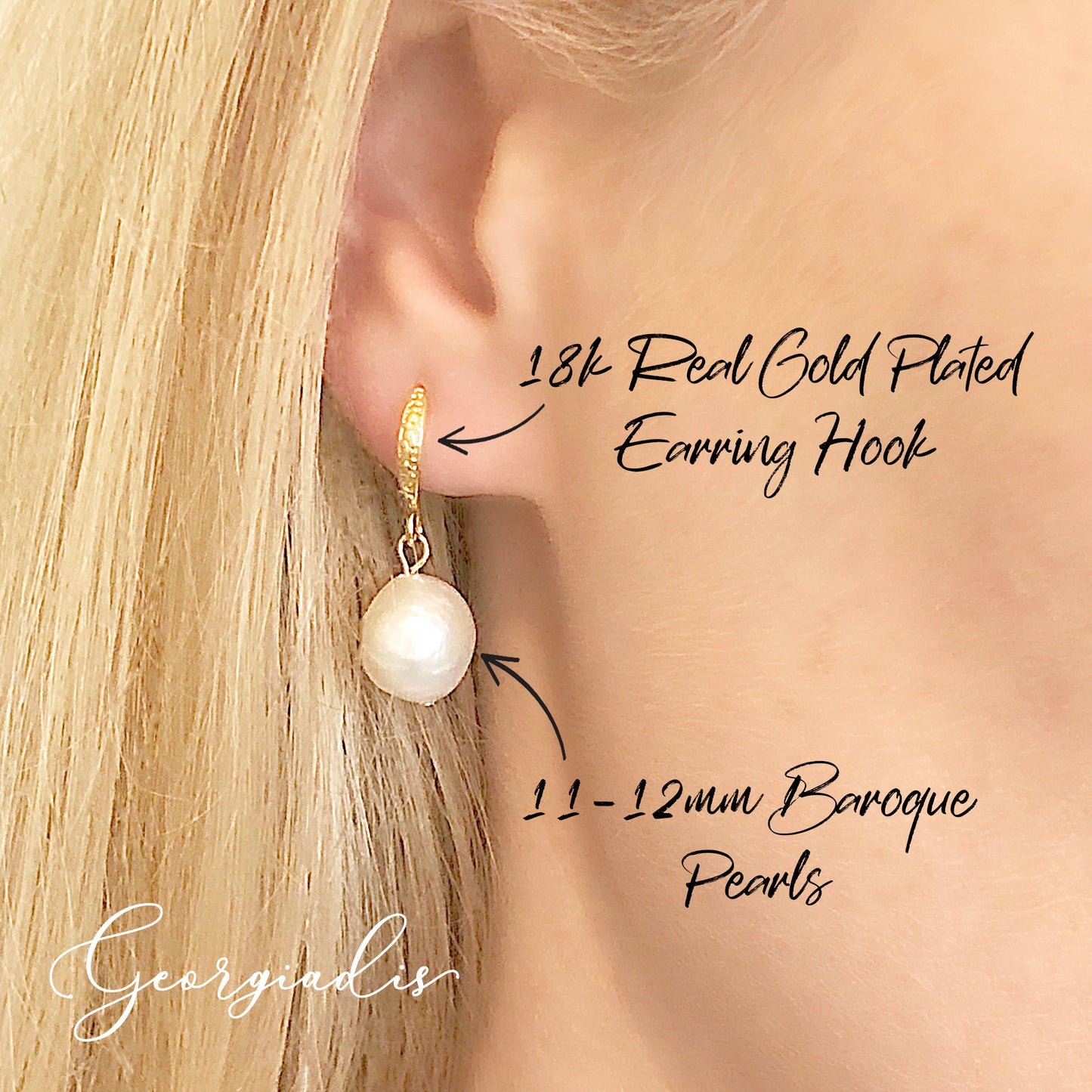 Genuine Baroque Freshwater Pearl Drop Earrings, featuring Grade A, High Lustre White Pearls and 18K Gold Plated, Wealth, Prosperity, Intuition.