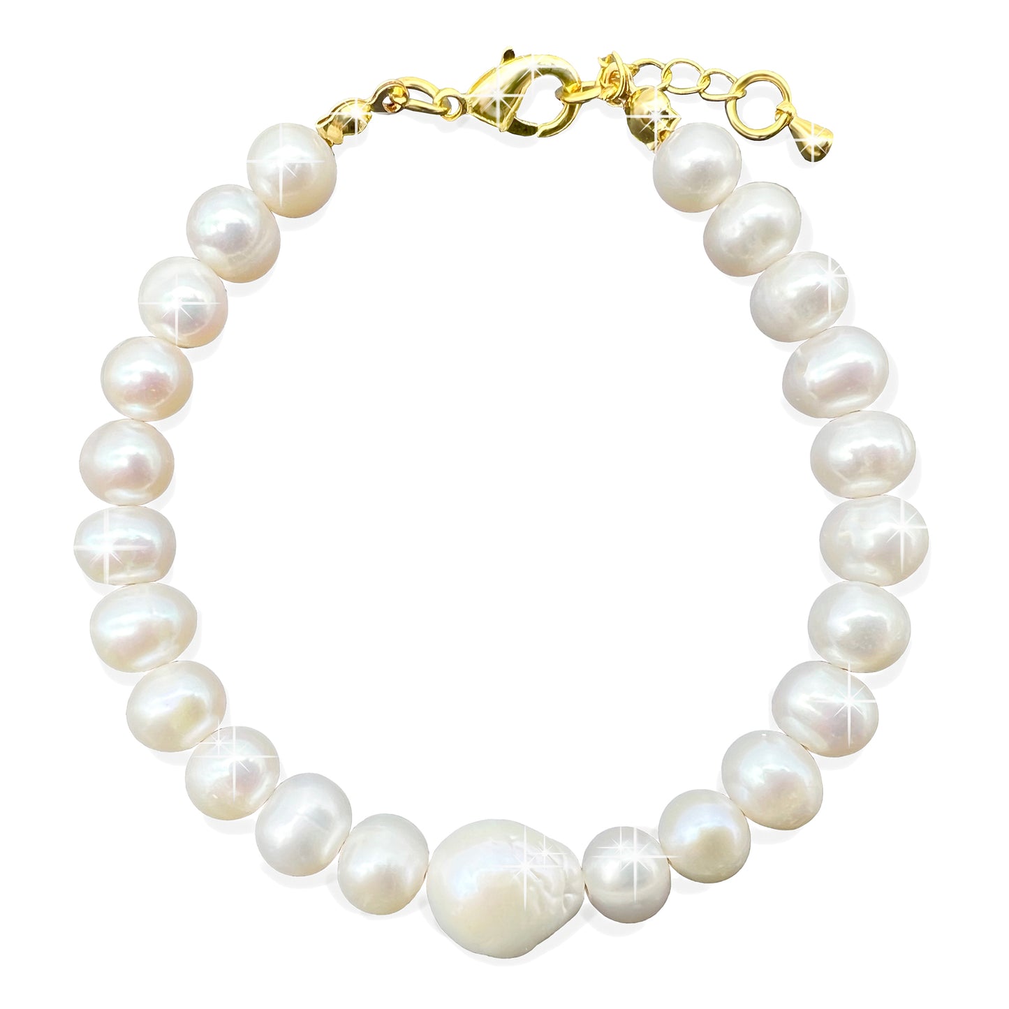 Beautiful Genuine Grade A High Luster White Baroque Pearl and Pearls, 18k Gold Plated Lobster Clasp, Protection, Love, Intuition, Wisdom, Abundance.