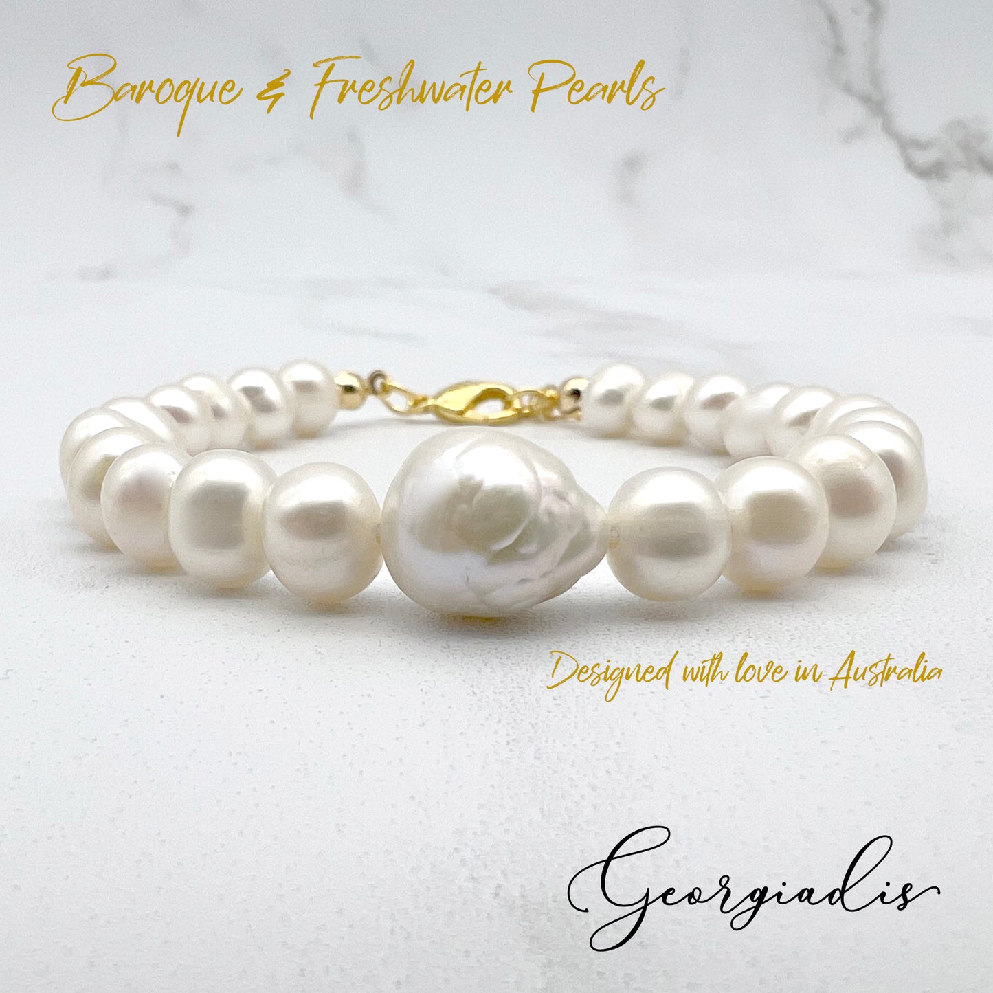 Beautiful Genuine Grade A High Luster White Baroque Pearl and Pearls, 18k Gold Plated Lobster Clasp, Protection, Love, Intuition, Wisdom, Abundance.