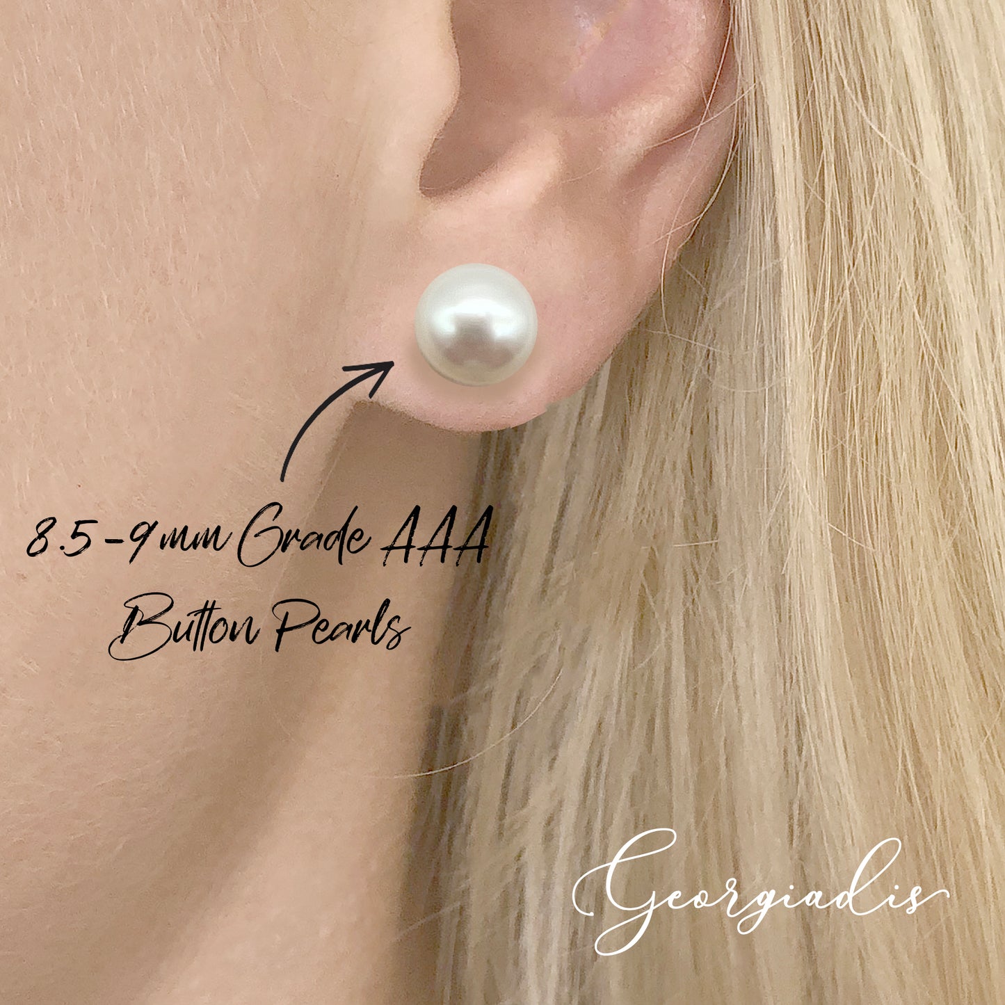 Genuine Freshwater Pearl Stud Earrings, featuring Grade AAA, High Lustre White Button Pearls and 925 Sterling Silver, Wealth, Prosperity, Intuition.