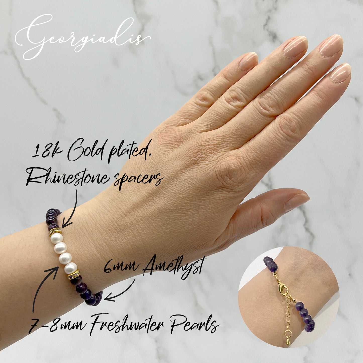 Real Freshwater Pearls & Genuine 6mm Bead Amethyst Gemstone Bracelet, 18K Gold Plating, Grade A Pearls, Healing, Spiritual, Awareness, Calming.