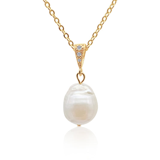 Baroque Pearl Pendant Necklace for Women – Genuine Irregular Freshwater Pearl with 18K Gold Plated Chain, Elegant Minimalist Pearl Necklace, Luxury Gift, Birthday, Anniversary & Brides.