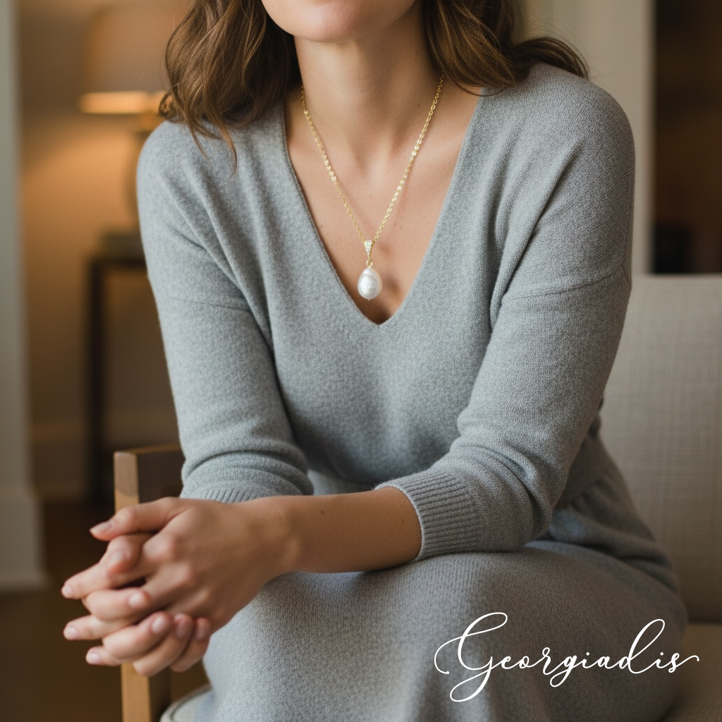 Baroque Pearl Pendant Necklace for Women – Genuine Irregular Freshwater Pearl with 18K Gold Plated Chain, Elegant Minimalist Pearl Necklace, Luxury Gift, Birthday, Anniversary & Brides.