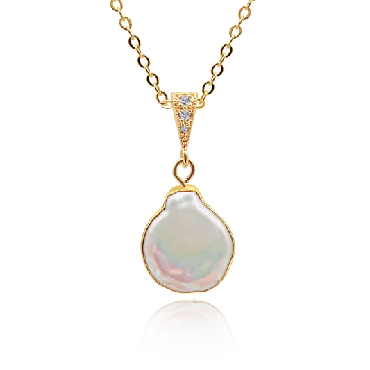 Blister Pearl Pendant Necklace for Women – Genuine Irregular Freshwater Blister Pearl with Gold-Plated Edge & 18K Gold Plated Chain, Elegant Minimalist Pearl Necklace, Luxury Gift, Birthday, Anniversary & Brides.