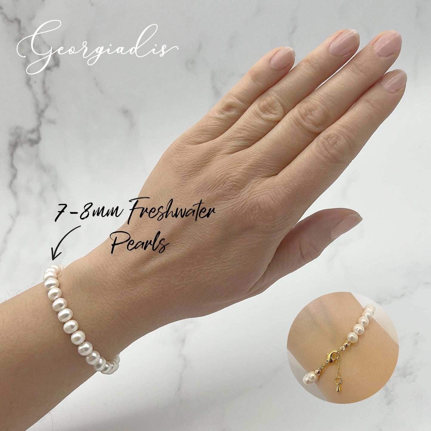 Beautiful Genuine Grade A 7-8mm White Freshwater High Luster Pearls, 18k Gold Plated Lobster Clasp, Clarity, Protection, Love, Intuition, Abundance.