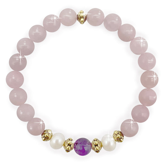 Beautiful Real Freshwater Pearls, Rose Quartz and Amethyst Bracelet, featuring Grade A, High Luster Pearls and Stunning Gemstones, Healing.