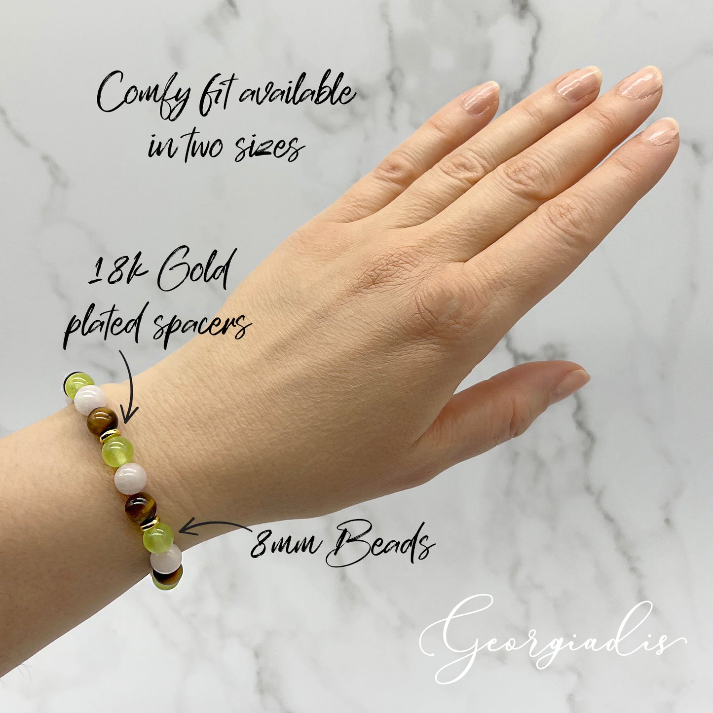 8mm Bead Tiger Eye, Rose Quartz and Light Green Jade Gemstones, 18K Gold Plating, Beautiful Gemstone Beads, Prosperity, Abundance, Attracts Good Luck.