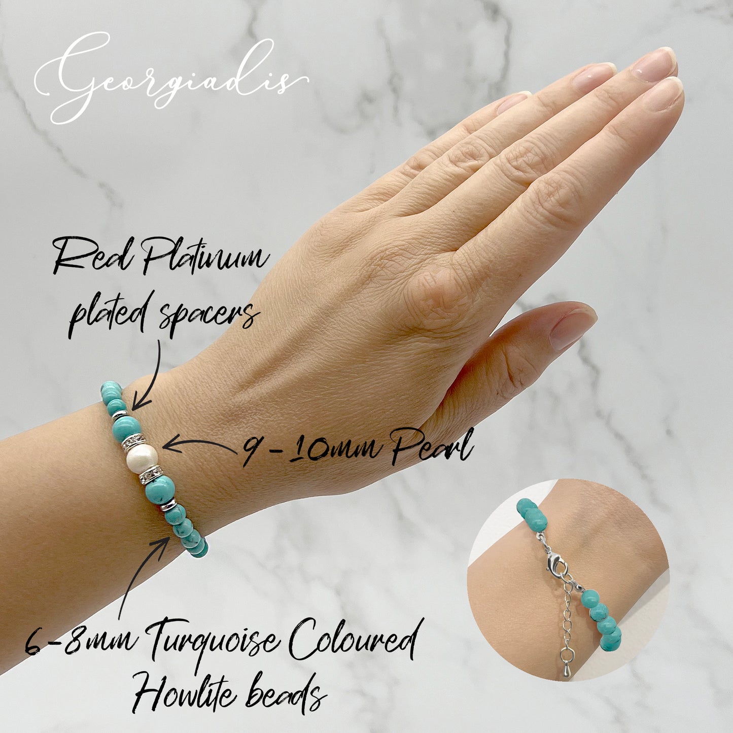 Beautiful Real Pearl & Turquoise Coloured Howlite Gemstone Bracelet, High Luster Grade A Pearl, Balance, Creativity, Tranquility, Birthday.